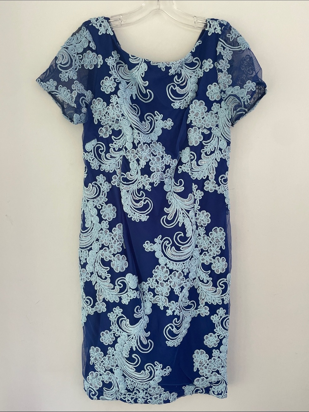 JS Collections Soutache Sky Elegant Navy Blue & Light Blue Lace-Overlay Dress 14 - Picture 4 of 13